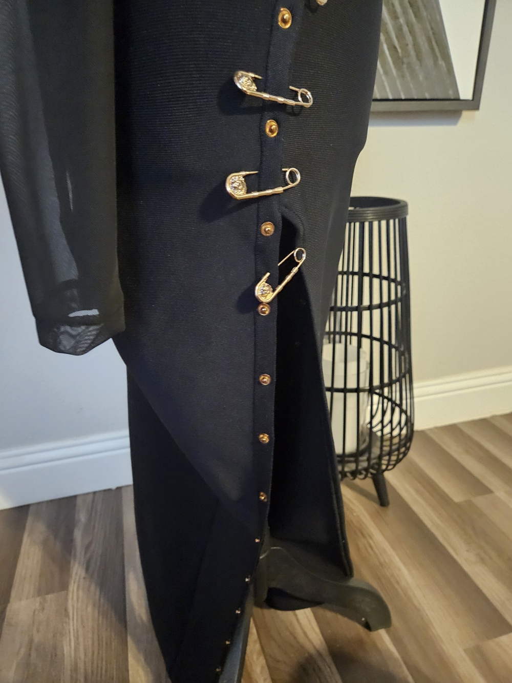 Asymmetrical Black Safety-Pin Detail Dress - Picture 6 of 7